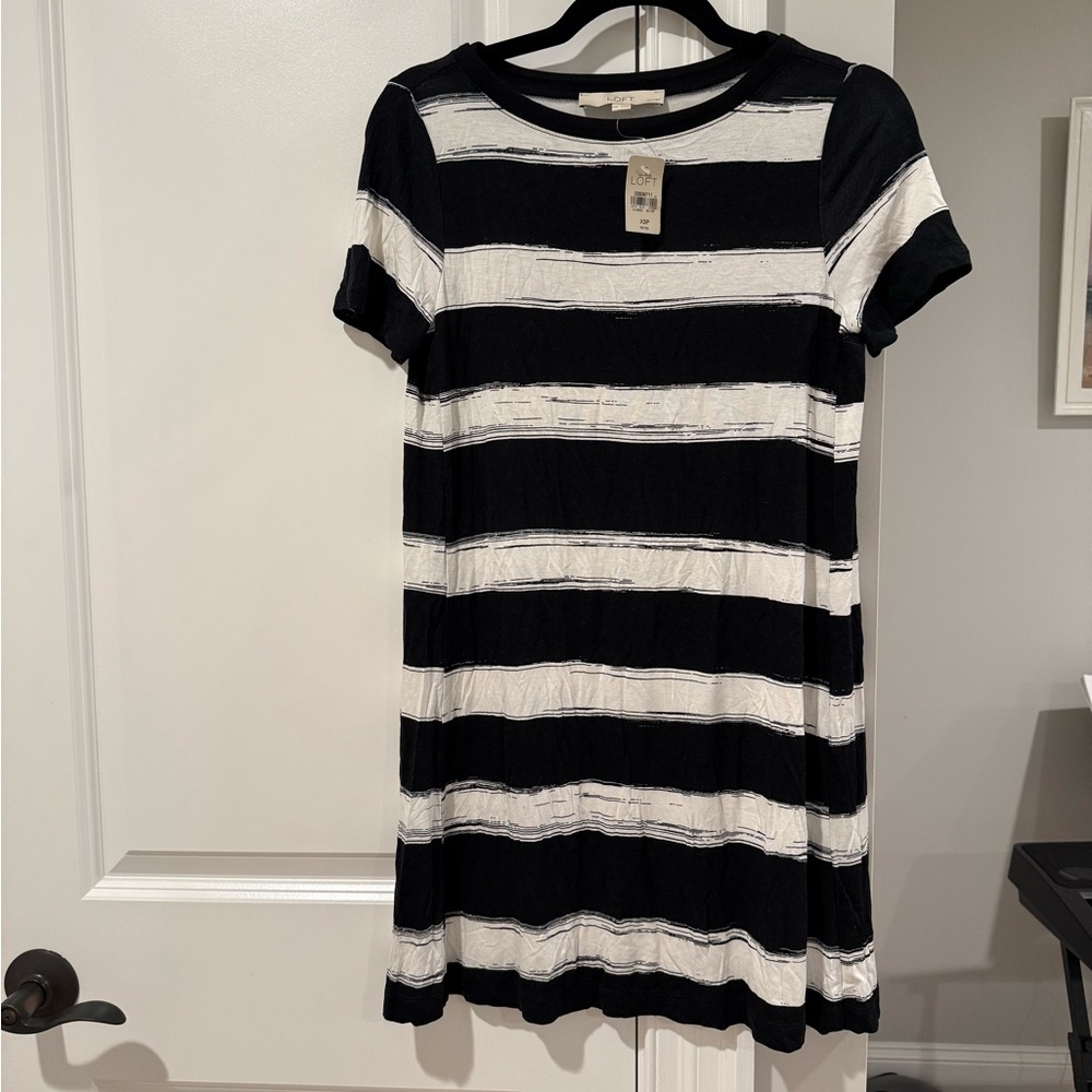 LOFT Monochrome Striped T-shirt Dress